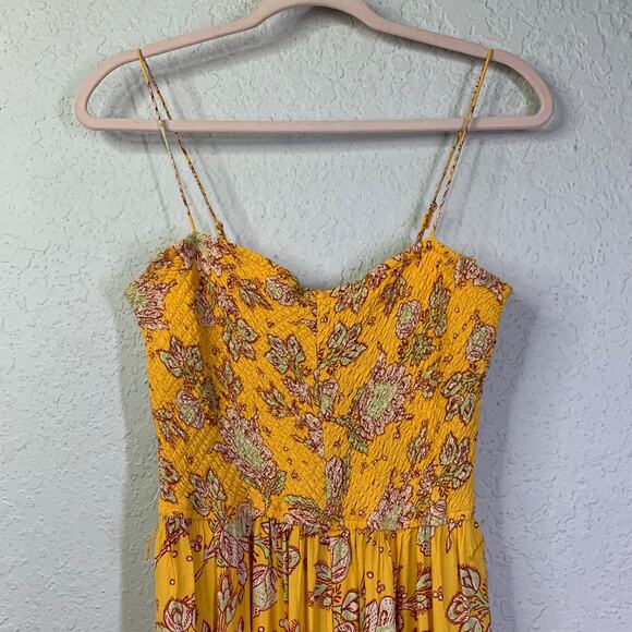 FREE PEOPLE Jumpsuit MD Little of Your Love Marigold Boho Wide Leg Smocked Chest - Picture 8 of 16